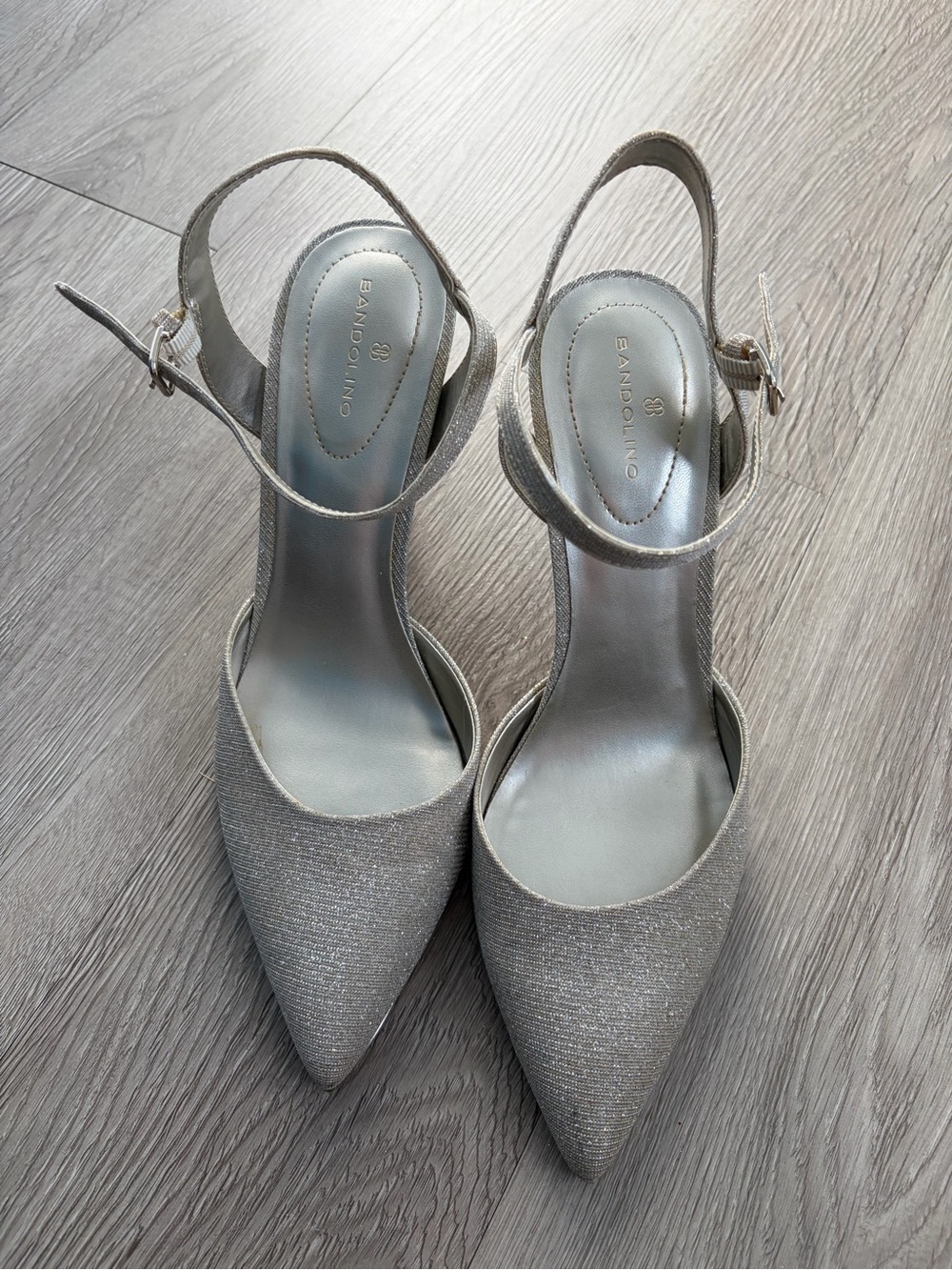Bandolino Shimmery Silver Pointed Slingback Heels